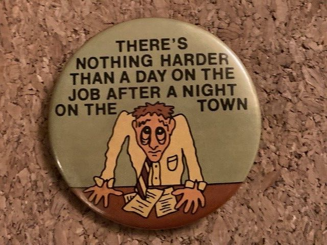 Primary image for Vintage Humor Night on the Town Pinback Pin 2.25"