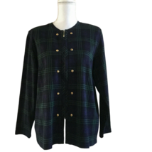 C D Vintage Petites Womens Green Blue Plaid Top Size M Medium Full Front Zip - £18.03 GBP