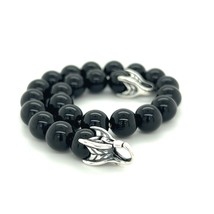 David Yurman Authentic Estate Onyx Spiritual Beads Bracelet 8.5&quot; Silver DY448 - £193.28 GBP