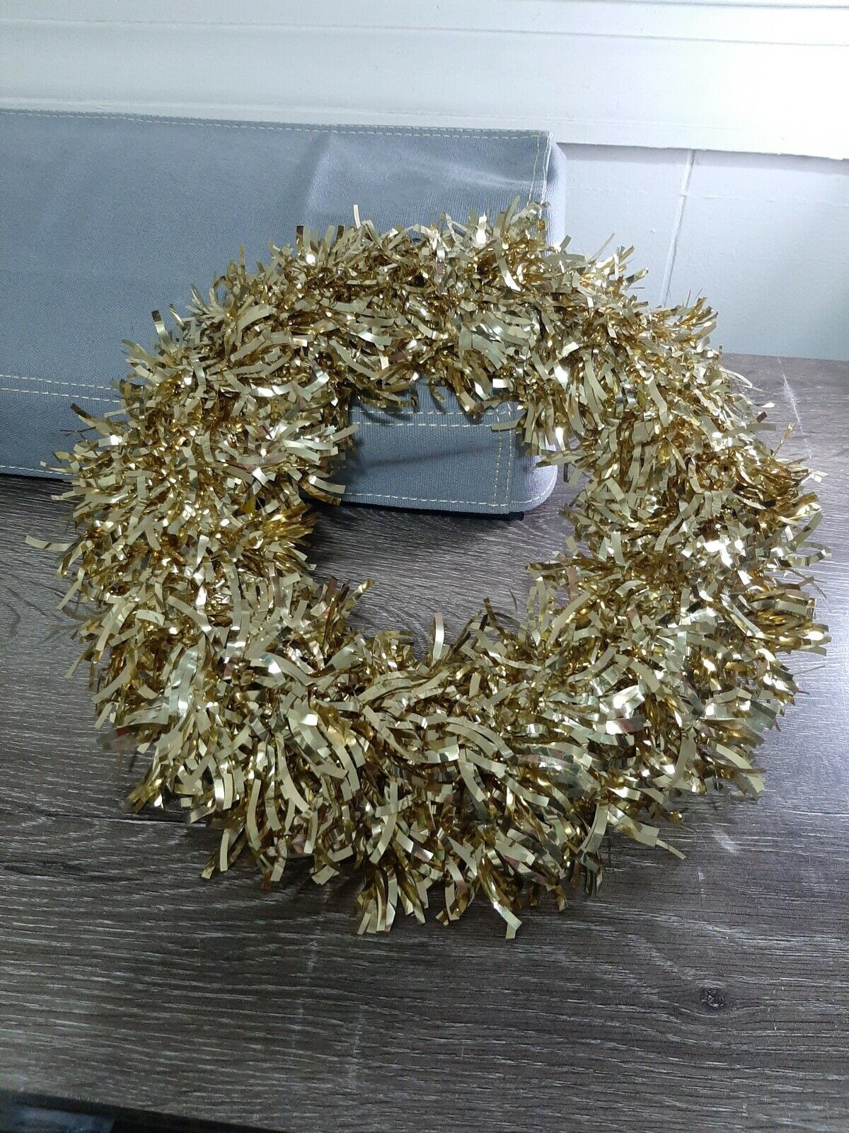 Primary image for (1) Christmas Tinsel Christmas Wreath Gold. New. Christmas House