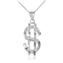925 Sterling Silver Bling Bling Diamond Cut Dollar Sign Money Pendant Necklace - £26.87 GBP+