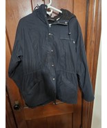 Nordstrom Polyester Hooded Black Lined Coat Mens Size L - £24.36 GBP