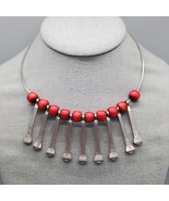 Brutalist Torc Necklace Horseshoe Nail Pendant Spikes Red Wood Bead - $761.39 MXN