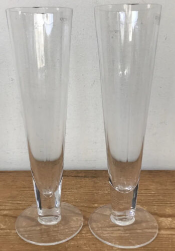 Pair Vtg Krosno Poland Clear Crystal Glass Heart Shaped Champagne Flutes... - $79.19