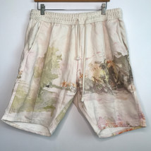 Zara Shorts Mens L White Water Landscape Elastic Waist Sweat Pant Pocket... - $26.72