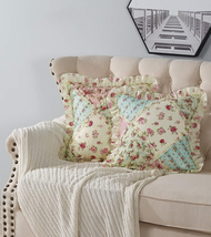 Pink and Green Rose Patchwork Ruffle Pillowshams, Quilted Decorative Pillow Cove - £19.94 GBP