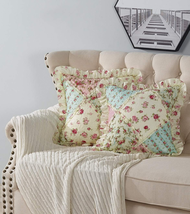 Pink and Green Rose Patchwork Ruffle Pillowshams, Quilted Decorative Pillow Cove - £19.13 GBP