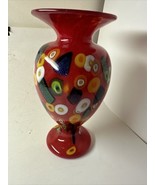 Red Spiral Vase w/ Dichroic &amp; Millefiori Murrina by “The Mad Art Studio” - $4,264.59 MXN