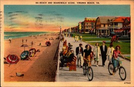 Beach And Boardwalk Scene Virginia Beach VA Linen Vintage Postcard-1941-BK32 - £3.50 GBP