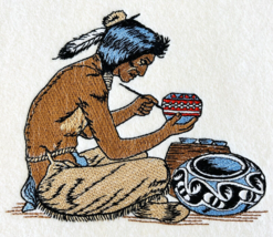 Native Pottery Artist Machine Embroidered Picture on Felt Vintage 1960s MCM Rare - £15.21 GBP