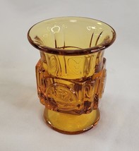 Fostoria Heavy Amber Glass Toothpick Holder Eagle Crest Liberty Torch Star - £7.92 GBP