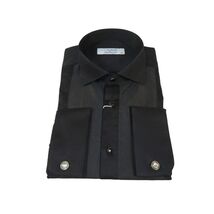 Men CEREMONIA Formal Cotton Shirt Wingtip Slim Fit Turkey #ATD 15 Black Corded image 2