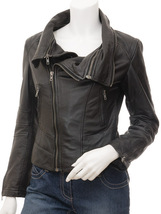 LE Black Leather Jacket For Women With Detachable Collar - £110.12 GBP+