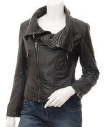 LE Black Leather Jacket For Women With Detachable Collar - $2,638.53 MXN+