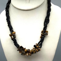Vintage Torsade Necklace, Elegant Choker Twist of Black Seed Beads and T... - $28.06