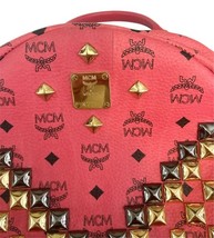 MCM Red Pink Large Visetos Laptop Backpack Gold Black Studded w/ Mini Coin Bag image 9