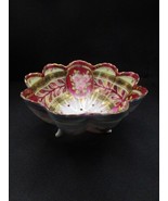 Chinese floral arrangement footed bowl drain holes gold red[88b] - $123.47