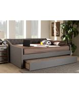 Erla Light Gray Fabric Upholstered Queen Size Daybed w/Roll-Out Trundle Bed - $882.00