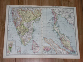 1908 Antique Map Of Malay Peninsula Thailand Malaysia Singapore / Southern India - £22.02 GBP