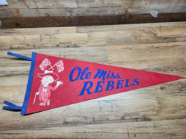 1960s Ole Miss Rebels Col Reb Pennant 30/34&quot; x 12&quot; - Vintage RARE - SHIPS FREE - £136.49 GBP