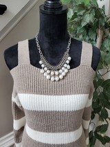 SOHO Women&#39;s Taupe White Acrylic Round Neck Cold Shoulder Sleeve Sweater... - £21.23 GBP