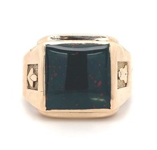 Authenticity Guarantee 
10k Yellow Gold Men&#39;s Square Genuine Natural Bloodsto... - £635.05 GBP