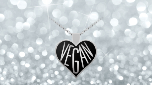 Vegan Necklace Vegan Jewelry Women Vegan Pendant Black Silver Plated Heart Gift - $27.50