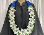 Graduation Money Lei 11 Flower And Leaves Blue  Four Braided Ribbons - $98.01