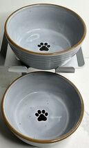 2 Signature Dog Bowl Stoneware Gray With Black Speckles Dog Print 6 X 2.... - $28.66
