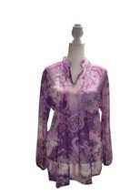 Susan Graver Crinkled Sheer Chiffon Printed Tunic Size XXS Purple Paisley - £14.76 GBP