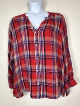 Simply Emma Women Plus Size 3X Red/Blue Plaid V-neck Button Up Shirt Long Sleeve - £10.91 GBP