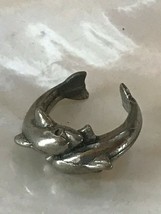 Estate Double Silvertone Dolphins Slightly Adjustable Ring Currently Size 4.5 –  - £6.90 GBP