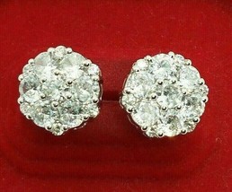 4.00 Ct Round Cut Simulated 14k White Gold Plated Cluster Stud Women&#39;s Earrings - £67.01 GBP