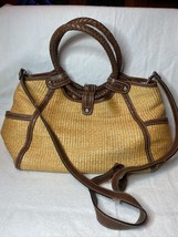 Fossil Modern Vintage Wicker Handbag Purse Leather Strap w/KEY Read - £13.44 GBP