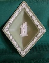 Vintage Wedgwood Trinket Dish Sage Green Jasperware Diamond-Shaped UK - $14.84