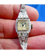 Earth mined Diamond ART Deco Ladies Watch Gatsby era Vintage Solid Plati... - $3,776.25