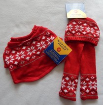 NEW Build A Bear Clothes Fair Isle Sweater Scarf &amp; Hat Red &amp; White Snowf... - $34.99