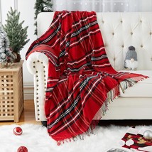 The Caromio Christmas Plaid Chenille Throw Blanket For Couch Red And Green, - £31.04 GBP