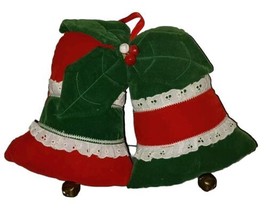 Vintage Jingle Bells Pillow Holiday Christmas Plush 14” Wide 8&quot; Tall - £19.65 GBP