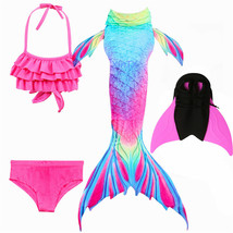 NEW!4PCS/SET Beauty Mermaid Tail Costume Swimming with Monofin Swimsuit for Girl - £26.37 GBP