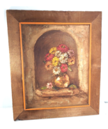 Original Oil Painting On Board Floral w Rustic Cedar Wood Frame Signd Du... - $27.41 CAD