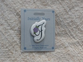 Letter F with Purple Rose, Vintage Initial Brooch Pin,1980s Ceramic - $7.69