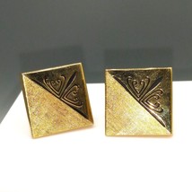 Vintage Swank Cuff Links, Brushed Gold Tone and Black, Mid Century Cufflinks, Gi - £20.10 GBP