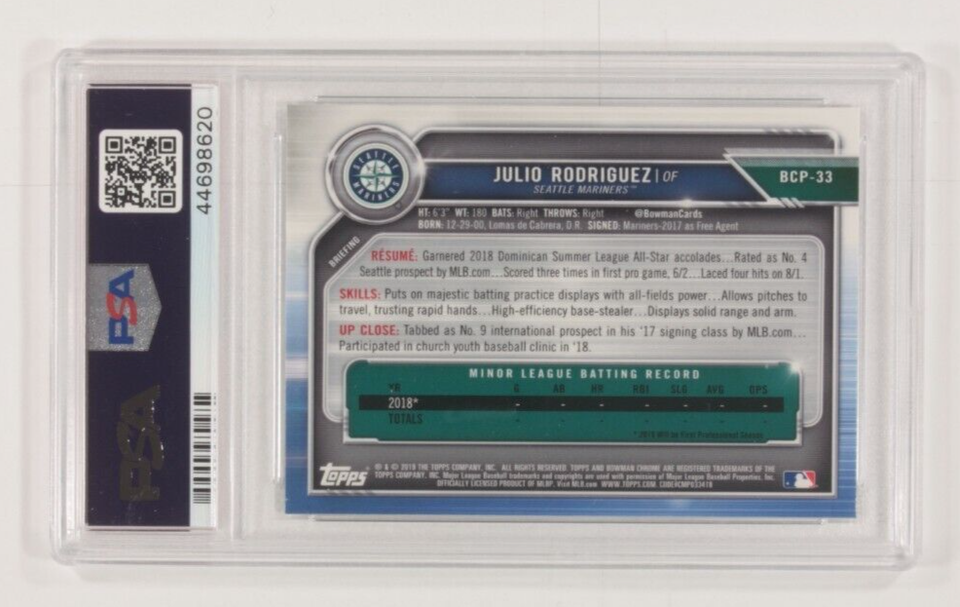 2019 Bowman Mega Box Julio Rodriguez Chrome PSA 10 Gem Mt Grado #33 Item image 3