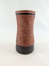 Vintage Mexican Clay Pottery Cup Tumbler Brown Black Green Interior Maya... - $22.95