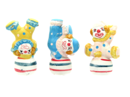 3 Vintage 4&quot; Ceramic Plaster Polka Dot Clowns Figurines Circus Carnival - £11.73 GBP