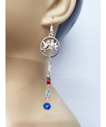 glass bead drop love birds hoop earrings metal charms long dangles handmade - £5.55 GBP