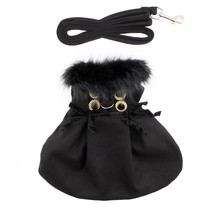 Black Wool Blend Dog Coat with Faux Fur Collar and Leash Sizes XS-XL - $388.66 MXN