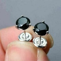 2Ct Round Black Lab-Created Diamond Stud Earrings 14K White Gold Plated - £59.98 GBP