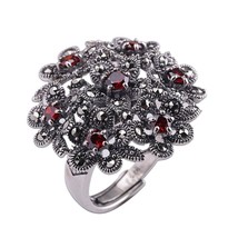 new Fashion Real Solid S925 sterling silver ring for woman exaggerated  garnet w - £58.82 GBP